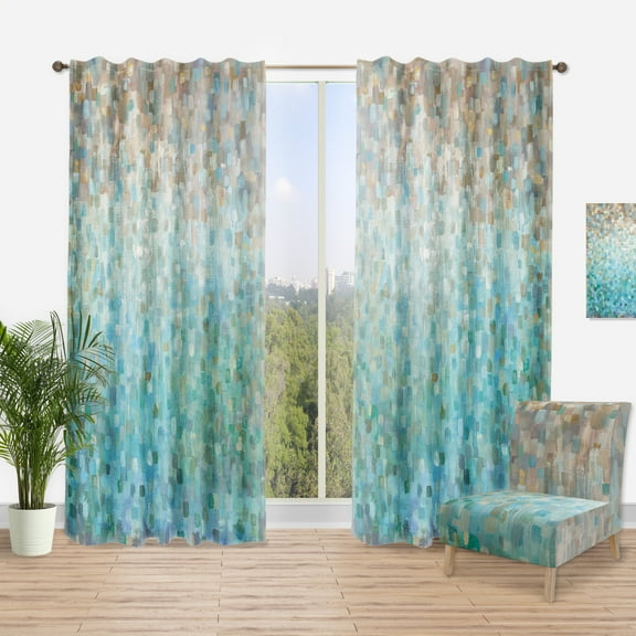 Designart 'Abstract Blue Blocked' Nautical & Coastal Curtain Panel