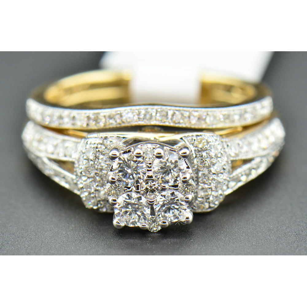 Jewelry For Less Diamond Bridal Set Engagement Ring And Wedding Band 14k Yellow Gold 125 Ct 