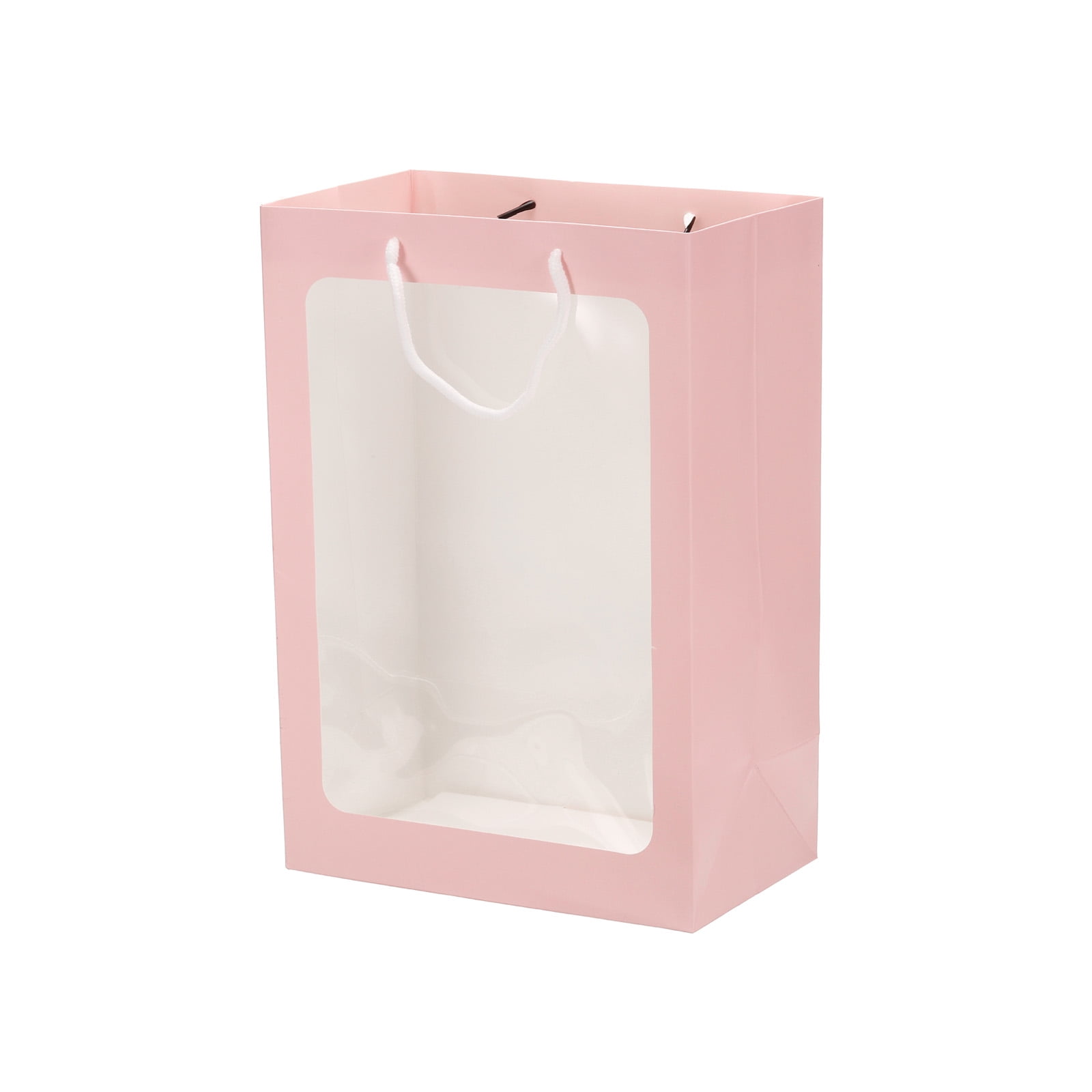 Unique Bargains 24x15x35cm Transparent Window Paper Gift Bouquet Packaging Bag Pink 3 Pack