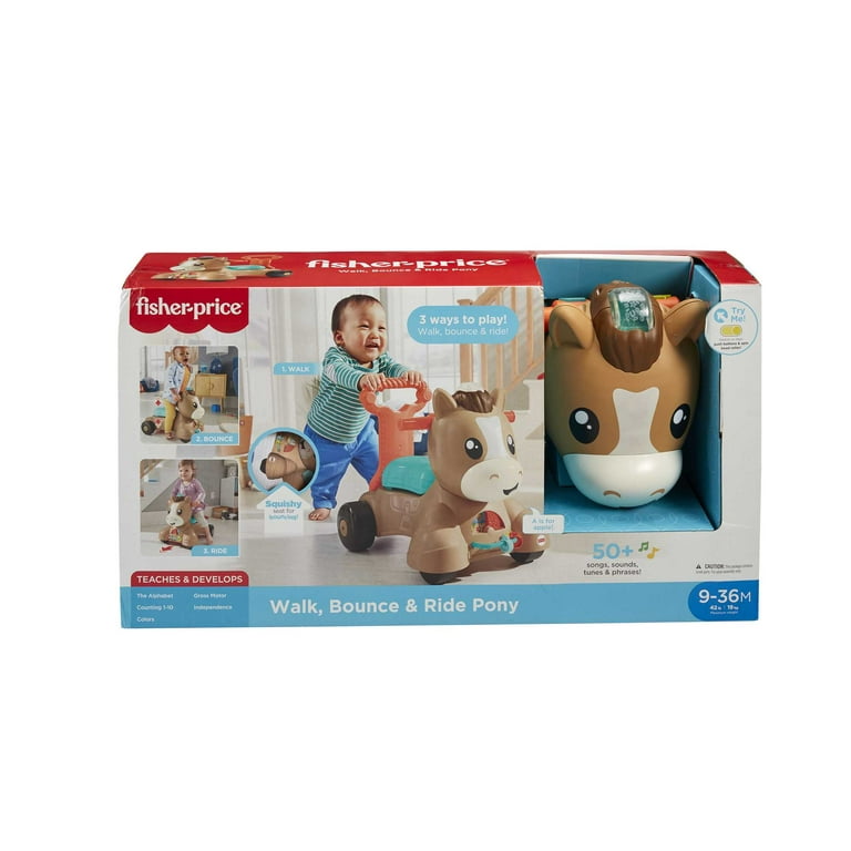 Fisher Price Walk Bounce Ride Pony Baby Walker and Ride on Learning Toy with Music and Lights