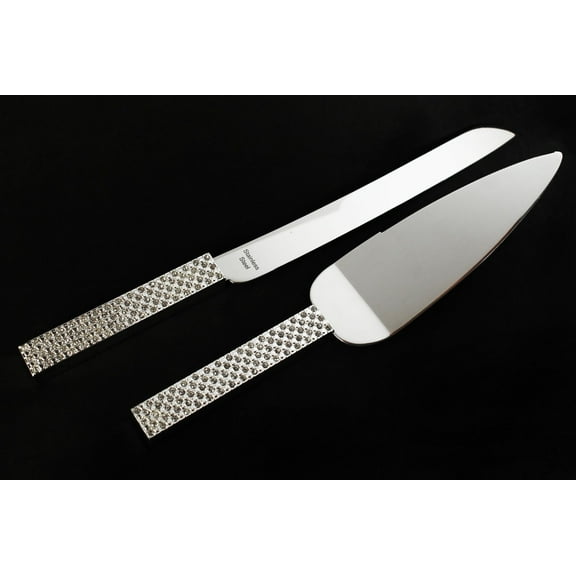 Silver Plated Diamond Wedding Knife and Server Set Personalized Engraved