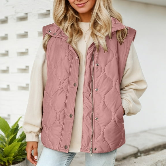 FUZHIQ Womens Puffer Vest Lightweight Stand Collar Sleeveless Cropped Quilted Jackets Button Fall Zip Up Coat Outerwear