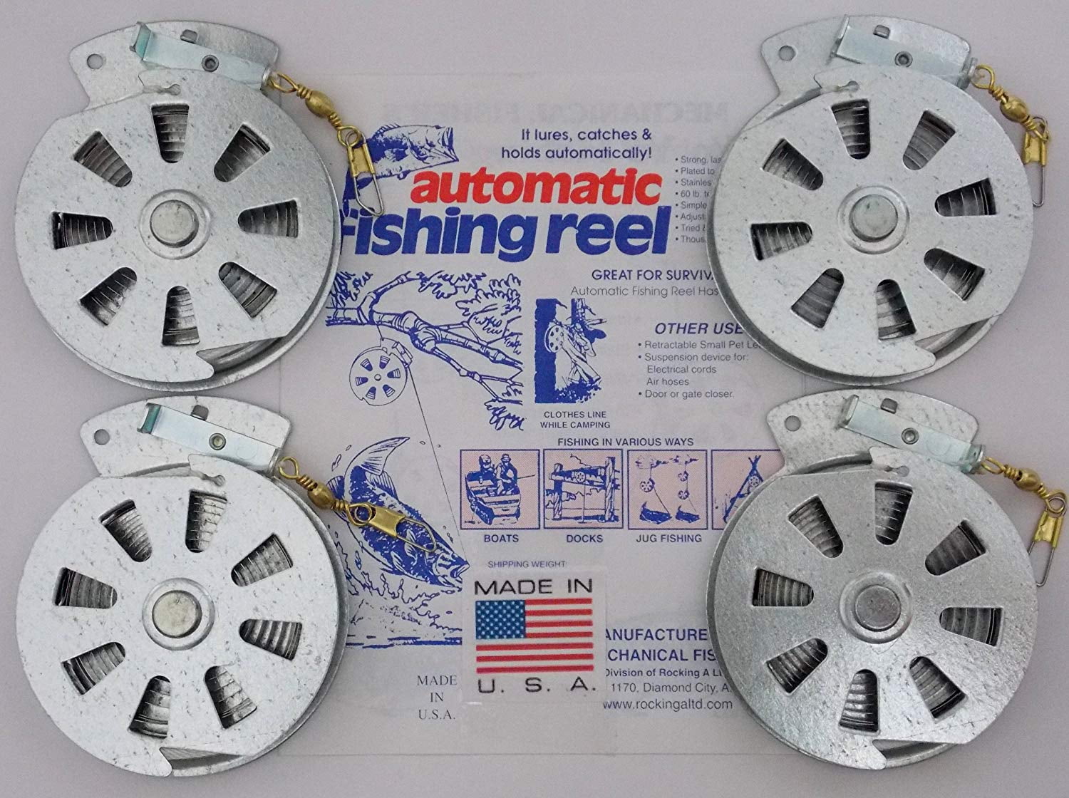 USA Used Set of 3 Bush Hook Yo Yo Automatic Fishing Reel Mechanical Fisher Co 