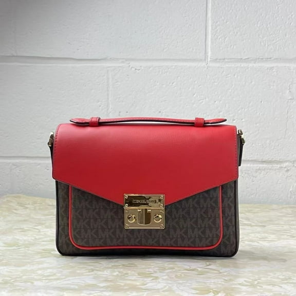 Michael Kors Rose Top Handle Messenger Flap Bag Crossbody Brown Mk Dark Sangria