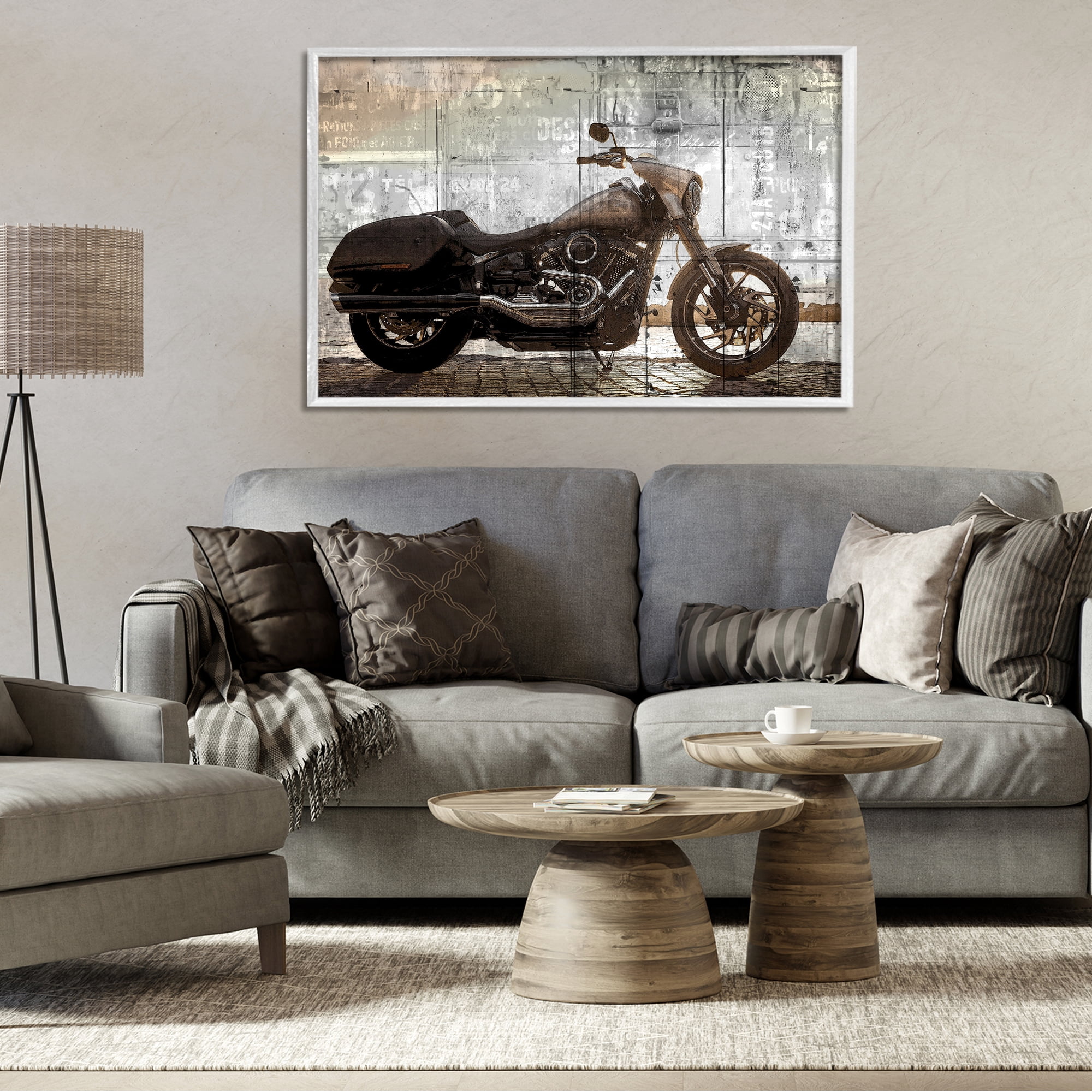 Stupell Industries Sunset Ride Motorcycle White Framed Giclee Art, design by Kim Allen