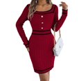 thumbnail image 1 of Women's Square Neck Slim Fit Mini Sweater Dresses Casual Puff Long Sleeve Knitted Bodycon Pullover Sweater Dresses light blue XL, 1 of 4