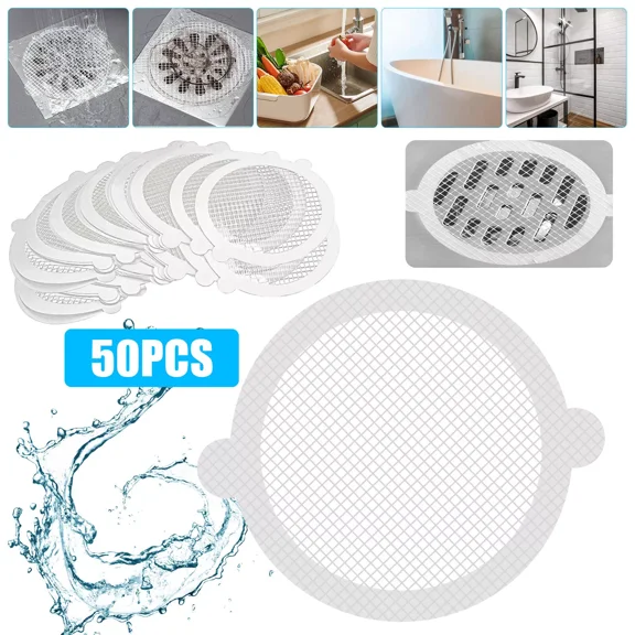 50 Pcs Disposable Shower Drain Hair Catcher Mesh Sticker Strainers For Bathroom