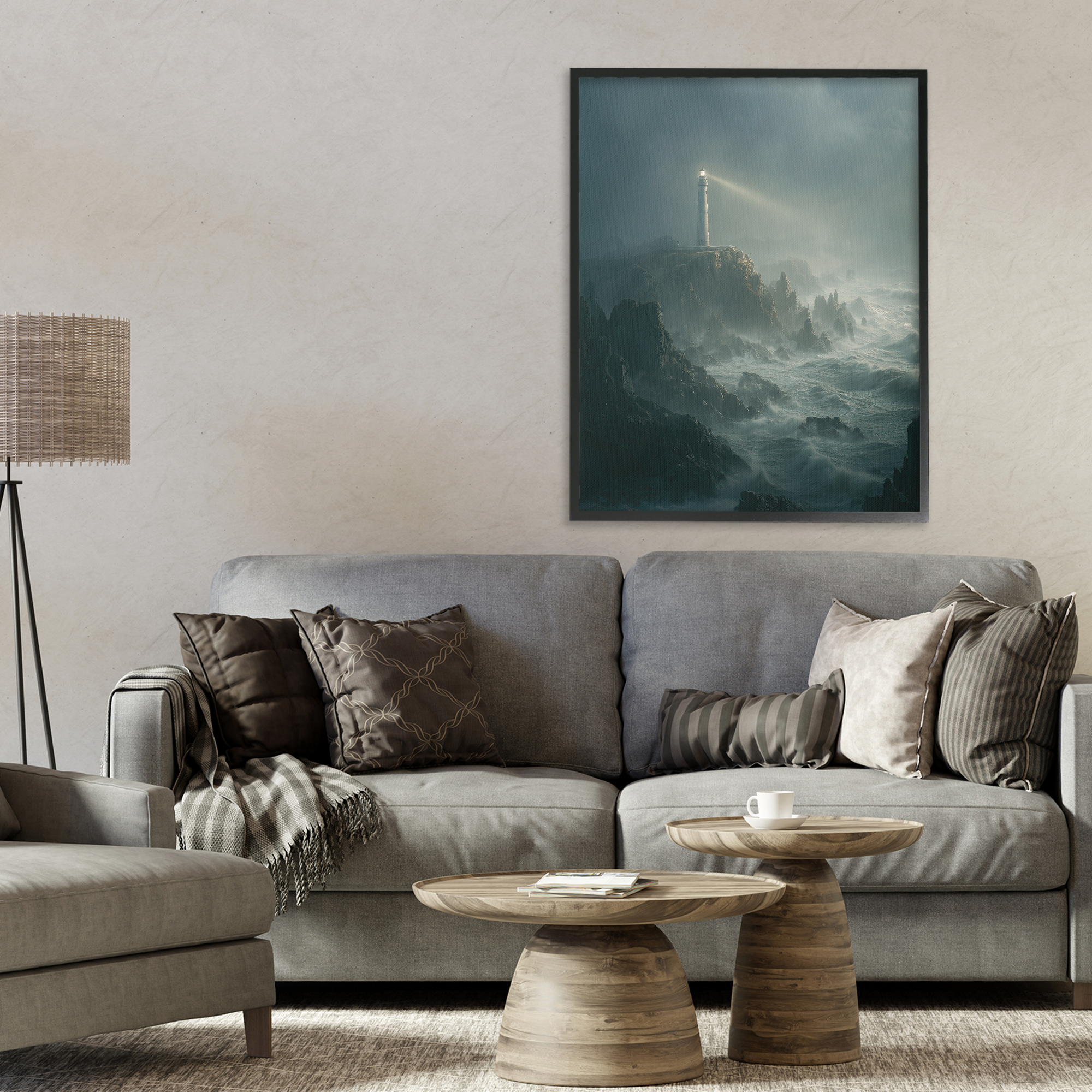 Lighthouse and Stormy Cliff Black Framed Giclee Art, design by Ziwei Li