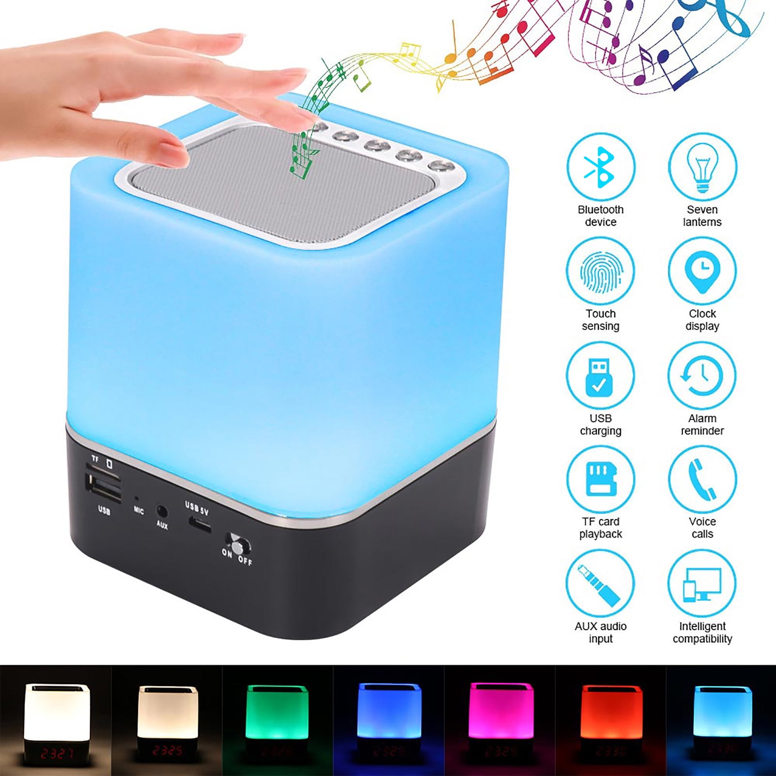 Night Light Bluetooth Speaker Touch-Control Dimmable Multi-Color Changing Bedside Lamp USB Flash Drive/MicroSD/AUX Support Alarm Clock Wireless Bluetooth Speaker MP3 Player 