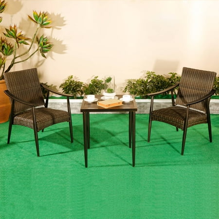 Sc Patio Furniture dali Outdoor 3 Piece Conversation Set Patio Bistro Furniture, Wicker Mid-Century Style Chair with Crafttech Top Chat Table ()