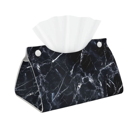 Long Leather Paper Towel Pack 7.9in X 4.9in X 4.5in Waterproof Durable Folding Storage For Coffee Table Dining Table Bed Table Work Table Black Marble_4