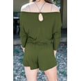 thumbnail image 5 of Solid Color Jumpsuit Fashion Drawstring Waist Three Quarter Sleeves Casual Sexy Women's Shorts, 5 of 6