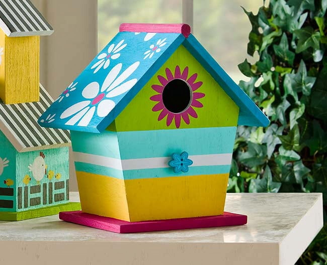 Plaid Unpainted Wood Surface, Large Bird House, 1 Piece, 7" x 7" x 7.5"