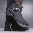 thumbnail image 5 of Men's Vintage Embroidered Western-Inspired Ankle Boots, Pointed Toe Elastic Side Slip-On Chelsea Boots with Decorative Buckle & Chain, Low Block Heel, 5 of 5