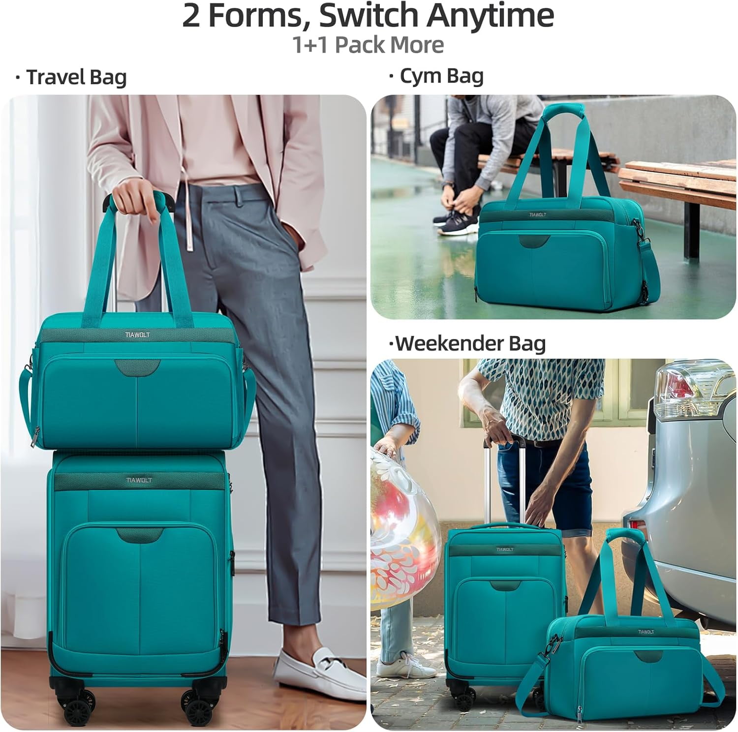 TIAWOLT Travel Duffle Bag Carry on Airline Approved Expandable Duffle Bag, Weekender Bag for Men and Women with Wet Pocket Large Compartment, Green
