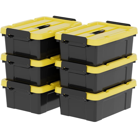 Lidded Storage Bin with Handle Tote Organizing Container with Wheels Lid and Secure Latching Buckles Stackable and Nestable Plastic Clear