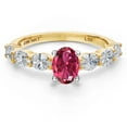 thumbnail image 3 of Gem Stone King 14K Two Tone Gold Pink Tourmaline and Lab Grown Diamond Engagement Ring for Women | 1.38 Cttw | Oval 6X4MM | Gemstone October Birthstone | Size 9, 3 of 6