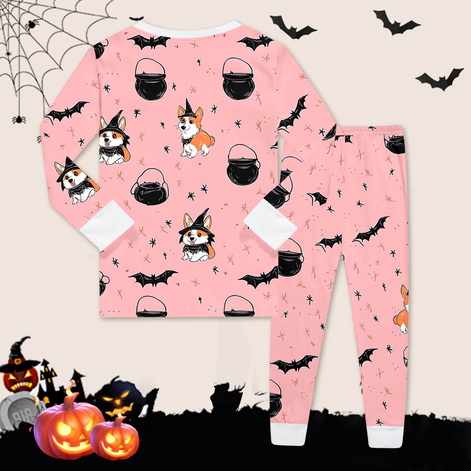 Pyjama Halloween Garçon 2 Pièces - Haut Citrouille, Pantalon Long - Taille 1-8 Ans - Polyester Doux