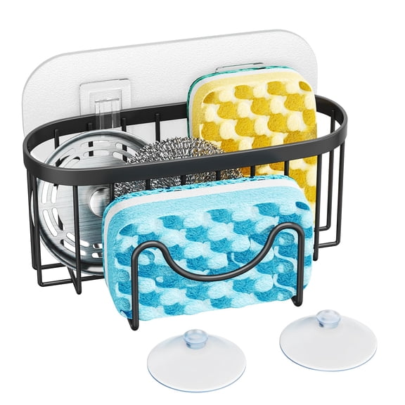Multifunctional Sponge Holder with Unique M-Shaped Design, Kitchen Sink Caddy Organizer, Rustproof Stainless Steel Kitchen Organizers and Storage Essentials - Black