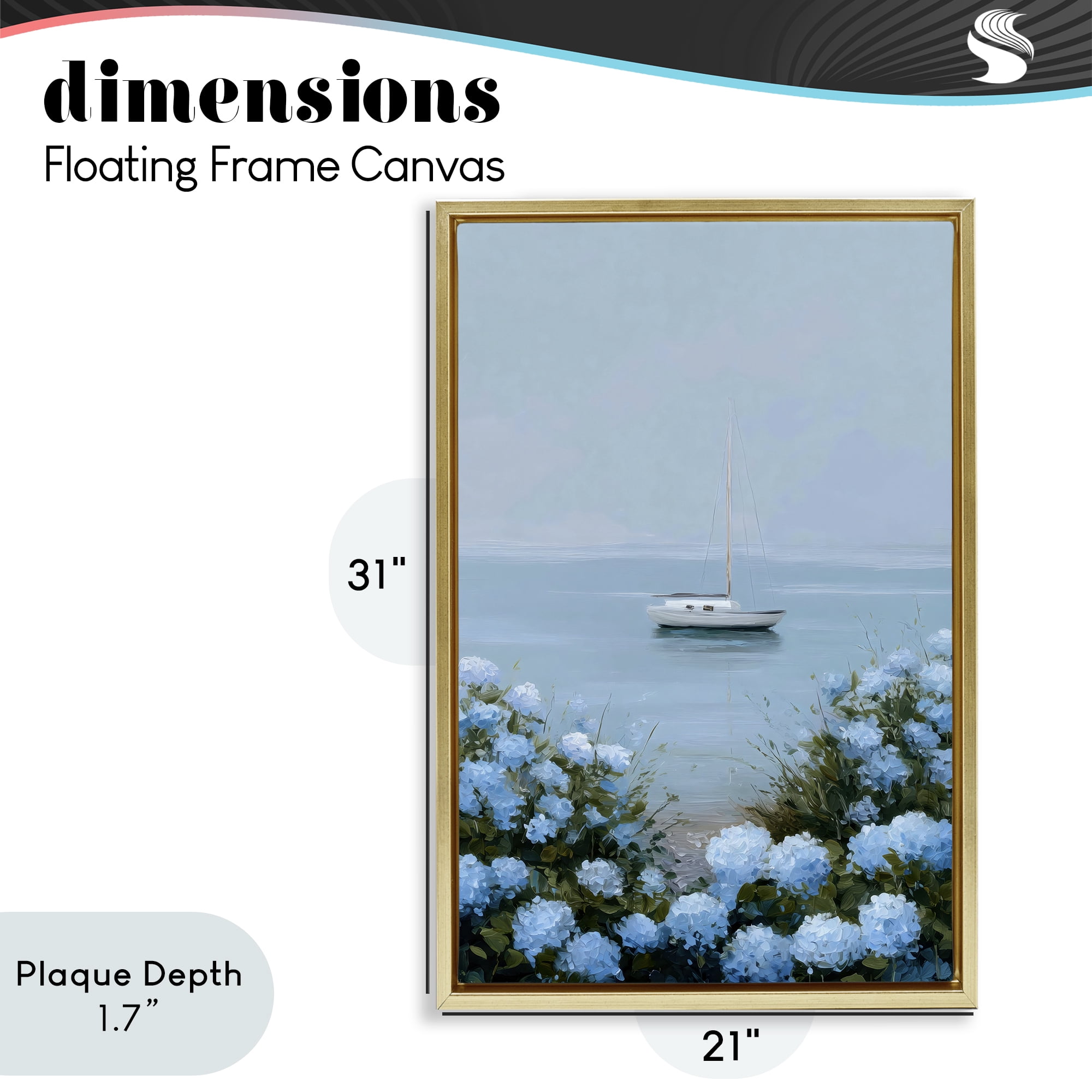 Stupell Industries Yacht in Floral Bay Gold Framed Floater Canvas Wall Art, design by Petal Prints Design