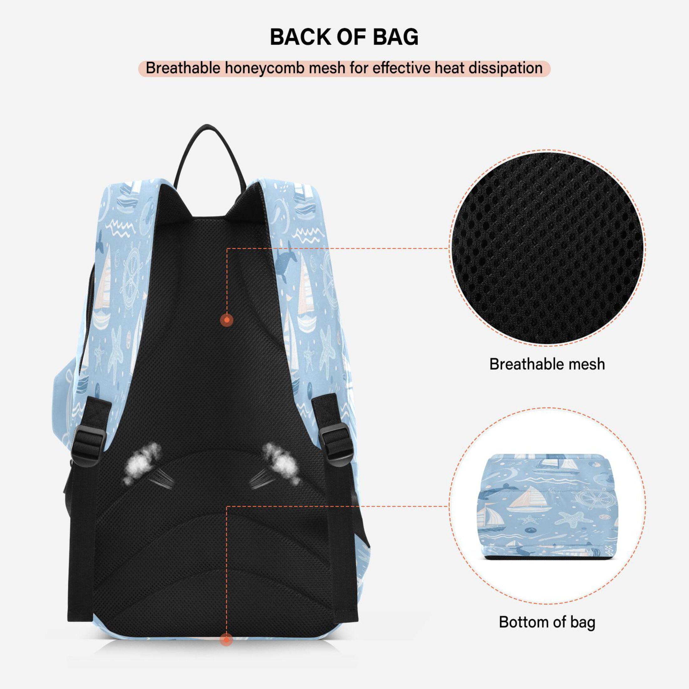 2 Racquet Holder Tennis Backpack Tennis Racket Covers Gym Bags Light Blue Marine Animal Design