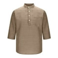 thumbnail image 5 of SYMOID Men's Size S Wrinkle-Resistant Quick-Drying Casual Shirt - Polyester Spandex Blend, Mandarin Collar, 3/4 Sleeves, Chest Pocket, Relaxed Fit, Khaki, 5 of 7
