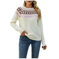 thumbnail image 2 of EGNMCR Chandails pour Femmes Mode Décontractée Rétro Impression Contrastée Tricot Manches Longues Col Rond Chandail, Cadeaux pour Femmes, 2 of 5