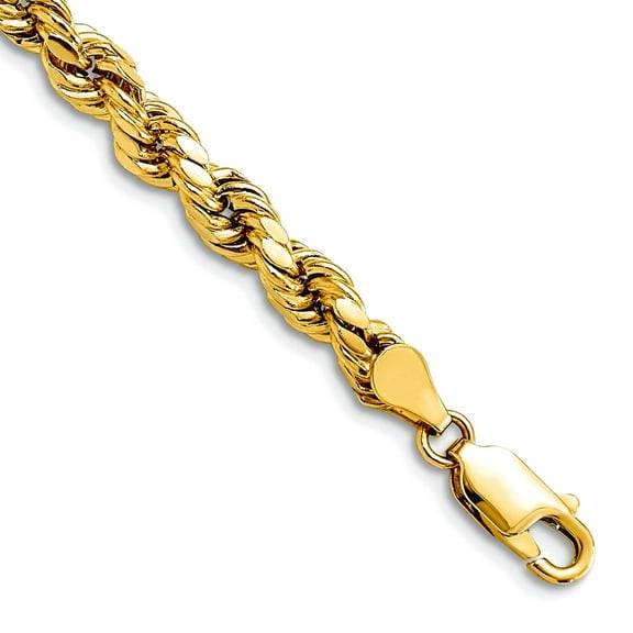 10k Yellow Gold 4.9mm Semi-solid Sparkle-Cut Rope Chain Bracelet 9 Inch Link Bracelet for Women and Men