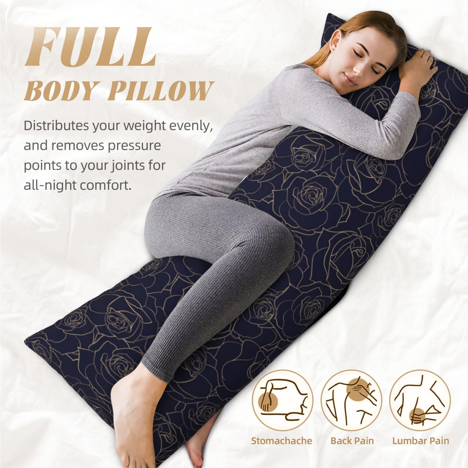 Naloa Copper-Gold Gloss Outline Rose1 Super Soft 20x60 Body Pillow Case,Long Side Hidden Zipper（PILLOWS ARE NOT INCLUDED）