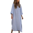 thumbnail image 2 of Ovzne Robes pour Femmes Robe Femme Couleur Unie Manches Longues Bouton Réversible Irrégulier Bouton Poche Longue Robe Robe de Printemps Manches Longues Robes Longues Imprimées Liquidation, 2 of 6