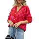 thumbnail image 3 of Cárdigan de Larga con Botones y Cuadros en Bloques de Color para Mujer, Suéteres de Punto A Cuadros, Ropa Y2K Rojo M, 3 of 10