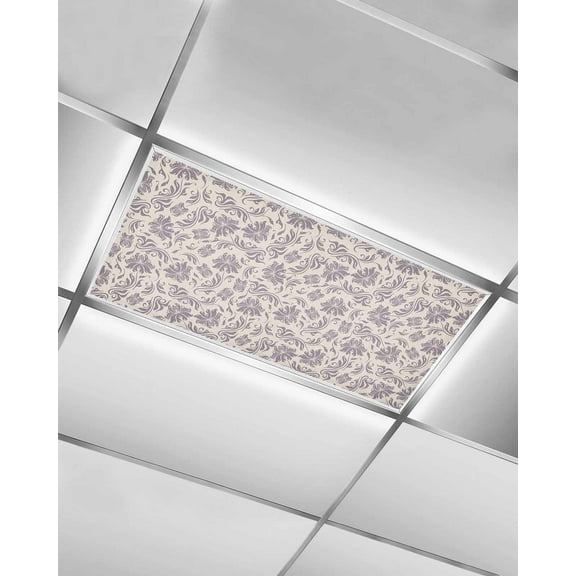 Fluorescent Light Covers for Ceiling Lights 1 Pack, Vintage Botanical Purple Magnetic Ceiling Light Covers 2x4ft for Classroom Office School, Farmhouse Ethnic Floral Overhead Drop Ceiling Light Shade