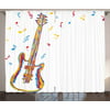 Music Curtains 2 Panels Set, Doodle Style Illustration of Guitar Instrument with Musical Notes Hand Drawn Art, Window Drapes for Living Room Bedroom, 108W X 63L Inches, Blue Red Yellow, by Ambesonne