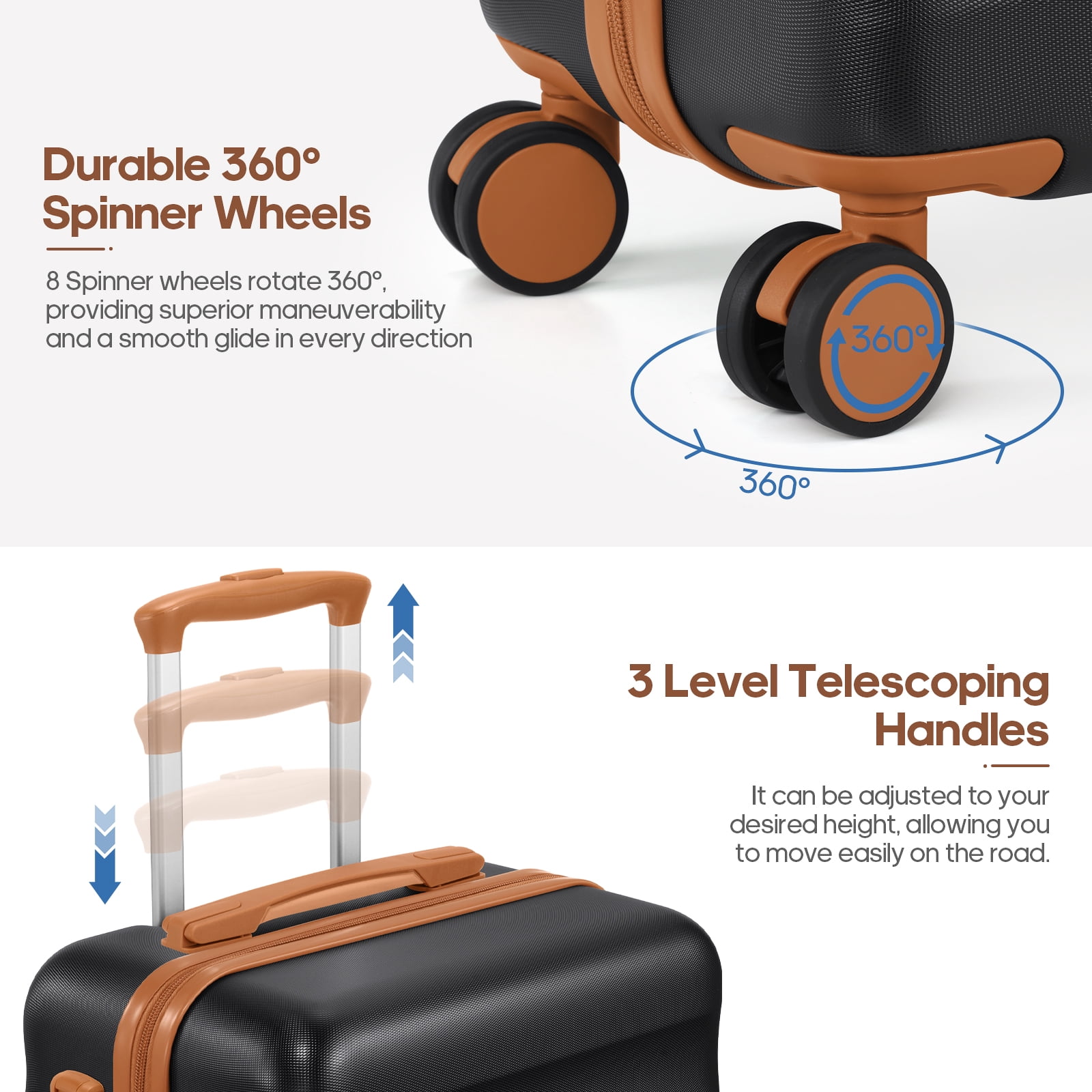 UKEIN Carry On Luggage 20 Inch Hardside Suitcase with YKK Zippers TSA Lock and Spinner Wheels Luggage Sets with Travel Backpack 3 Packing Cubes for Men Women