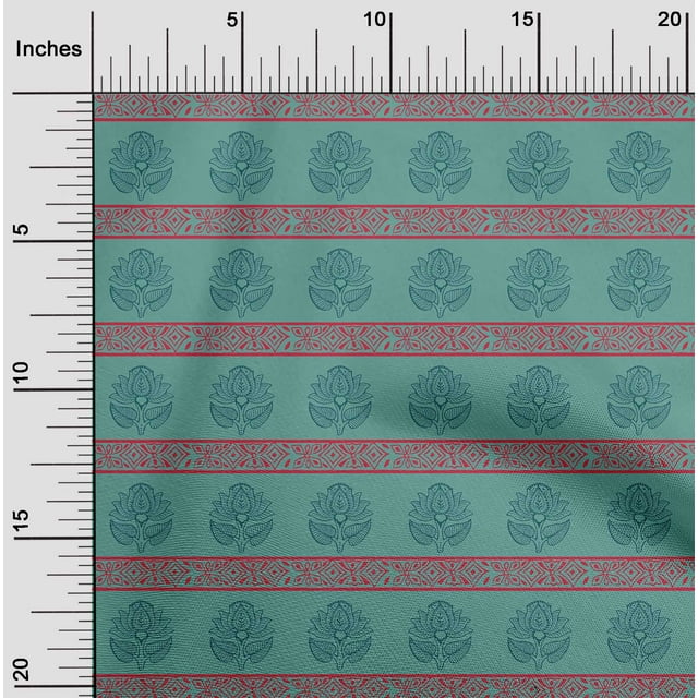 oneOone Polyester Lycra Fabric Leaves & Lotus Block Print Fabric By Yard 56 Inch Wide