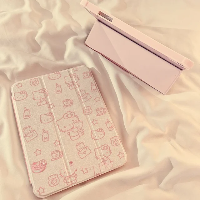 Kawaii Hello Kitty Étui pour IPad Mini Pro Air Sanrio Anime Mode Mignon Miroir Dos Étui Protecteur Support Cadeau Festivals