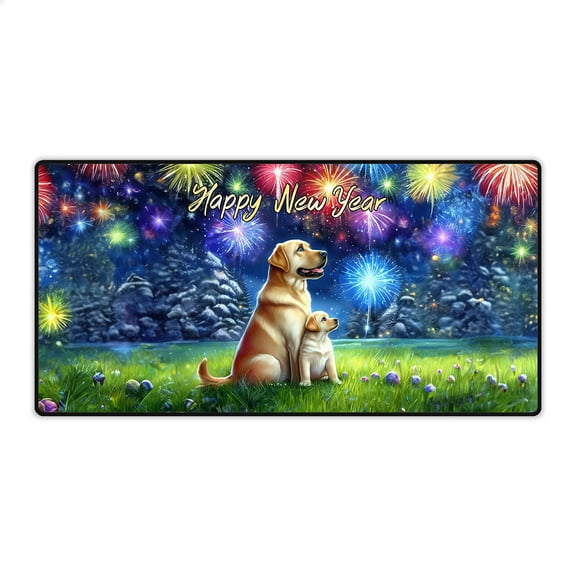 Happy New Year Labrador Retriever Family Cheer Winter Midnight Firework Desk Mat Full Keyboard Mouse Pad Lab Dog Lover Gifts Large Mousepad - 02025