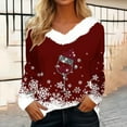 thumbnail image 2 of Honeeladyy Christmas Shirts for Women Fall Fur Collar V Neck Long Sleeve Going Out Tops Snowflake Wine Glass Print Sweatshirt Christmas Gift Wine L, 2 of 5
