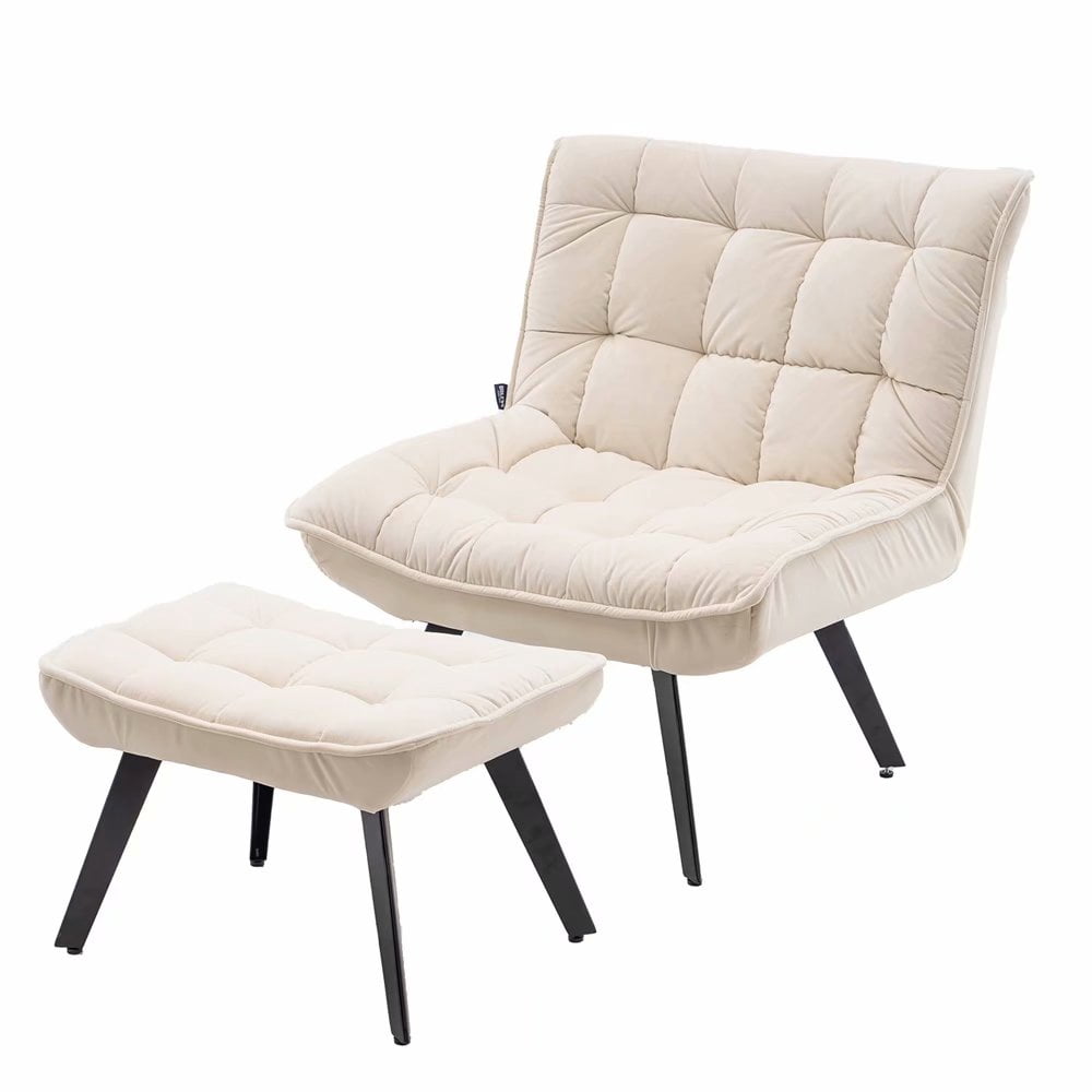 Recliner Back Velvet Accent Chair with Velvet Ottoman Set, Modern