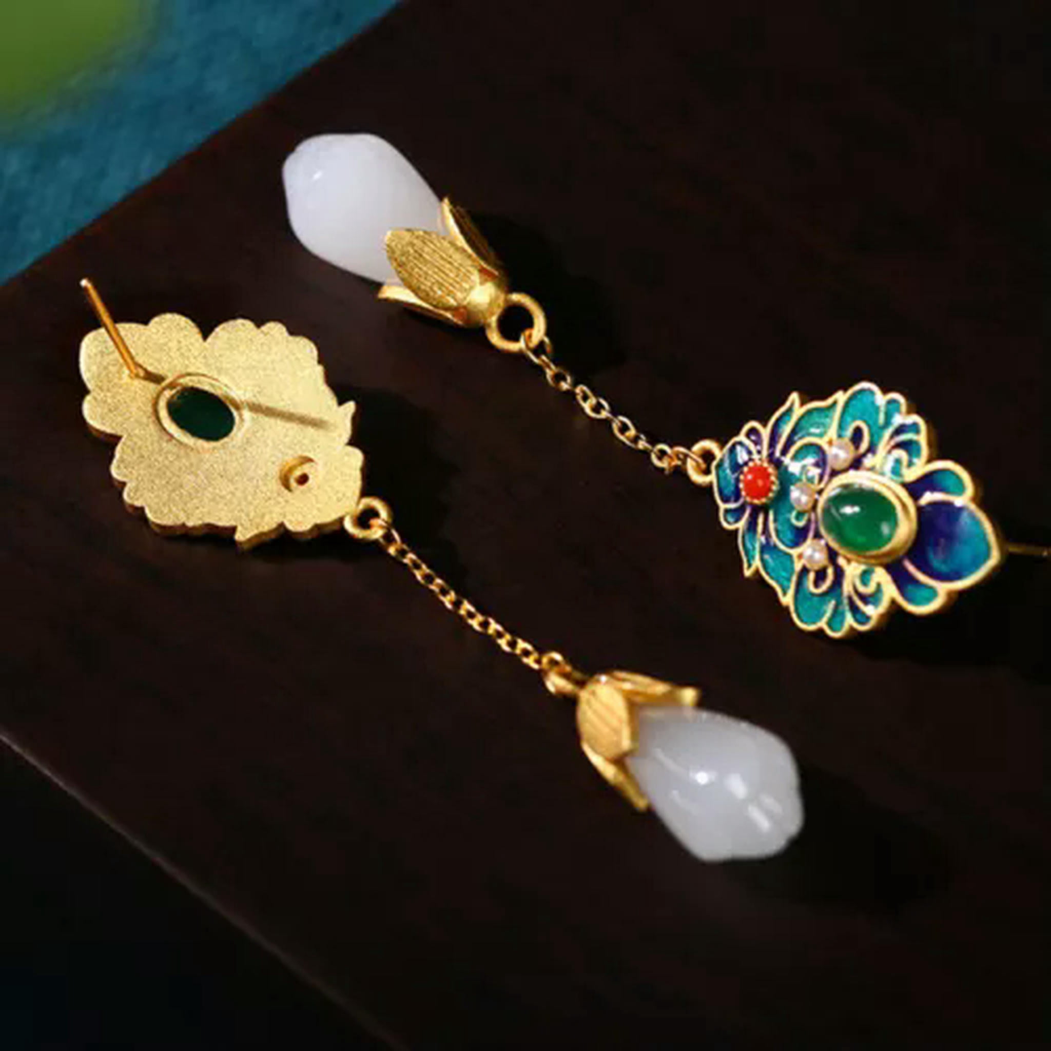 EOEMY Enamel Ethnic Chinese Vintage Dangle Drop Hook Earring For Women Earring Jewelry