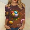 thumbnail image 2 of BiZtdJrK 3/4 Length Sleeve Womens Shirts Easter Eggs Graphic Tees Shirt Casual Round Neck Pullover Blouses Cute Rabbit Print Tunic Tops Multicolor S Sales for Today, 2 of 6