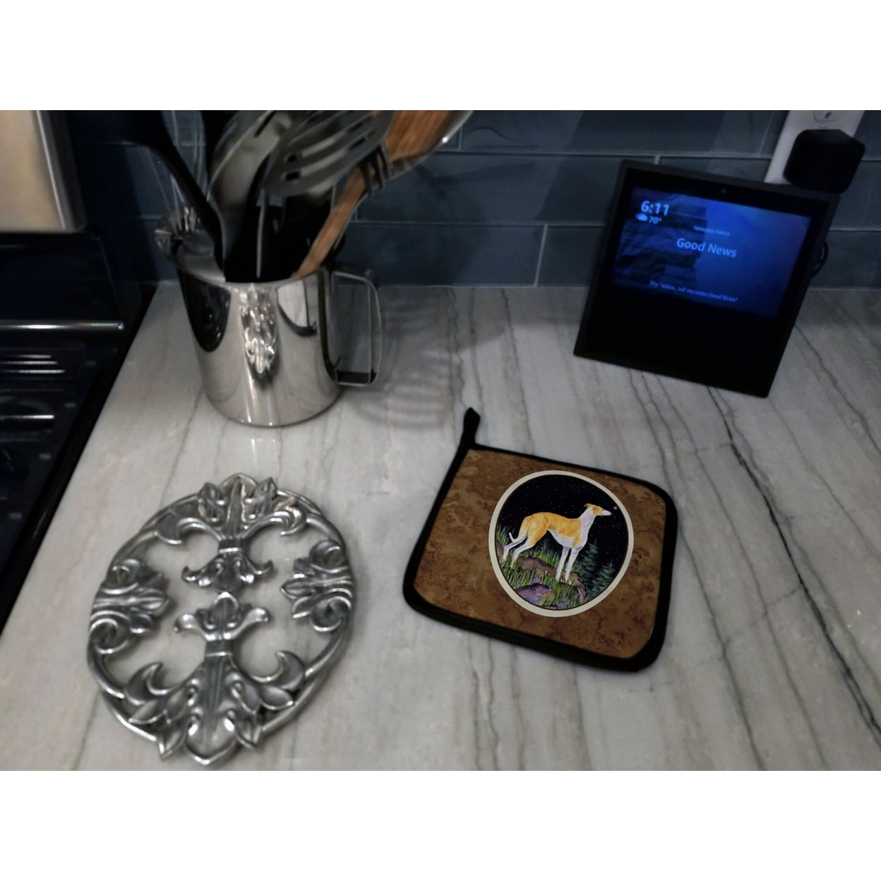 Carolines Treasures SS8492PTHD Starry Night Whippet Pair of Pot Holders, 7.5HX7.5W, multicolor