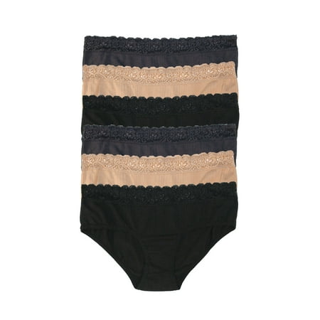 Felina | Low Rise Lace Hipster Panties | 6 Pack (Black Charcoal Bare  Medium)