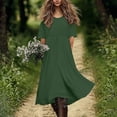 thumbnail image 6 of Xcmzpl Womens Summer Cotton Linen T Shirt Dress Casual Loose Fit Crewneck Short Sleeve Midi Dresses Solid Tunics Dresses Vestido Army Green S, 6 of 10