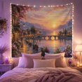 thumbnail image 2 of Floral Garden Mediterranean with Village Sunset Stone Bridge, Mystical Fantasy for Space Lovers, Galaxy Room Decor, Valentine'S Day Gift, Tapestry Wall Hanging for Bedroom and Dorm, 2 of 7