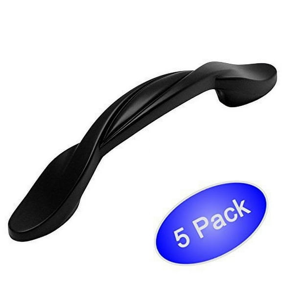 Cosmas 9009FB Flat Black Twist Cabinet Hardware Handle Pull - 3" Hole Centers - 5 Pack