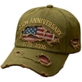 thumbnail image 2 of 250th Anniversary Baseball Cap, Distressed Denim Hat with Embroidered USA Flag, Vintage Ripped Adjustable Snapback for Independence Day, Semiquincentennial and National Holiday Celebration-Green, 2 of 6
