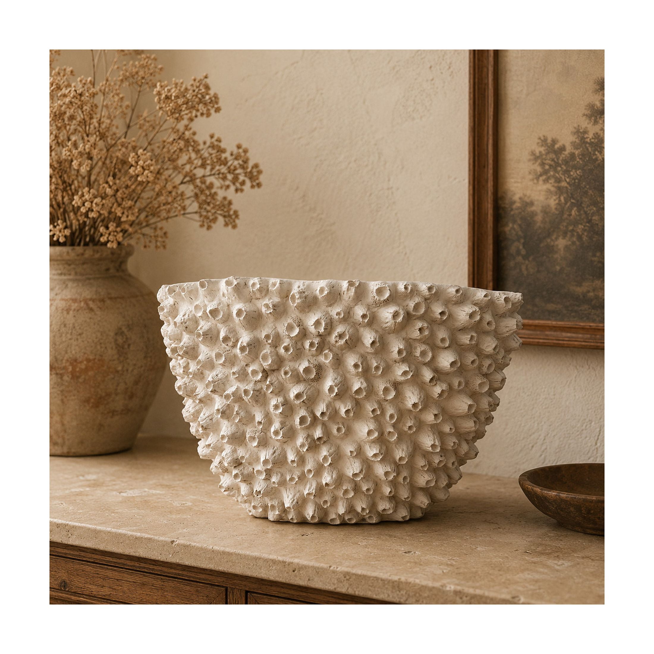DecMode 10" Coral Textured Beige Polyresin Vase