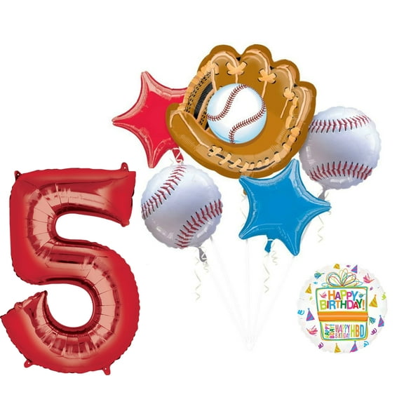 Baseball 5th Birthday Party Supplies and Balloon Bouquet Decorations