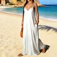 thumbnail image 6 of Plus Size Maxi Dresses for Women Boho Backless Solid Color Sleeveless V-Neck Suspender Dress Summer Beach Swing Long Maxi Outfits, 6 of 7